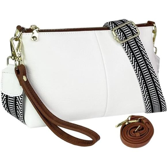 Small Crossbody Clutch Bag, White Brown - Picture 1 of 6